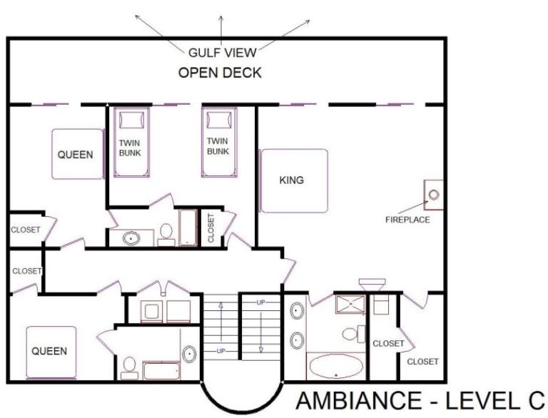 A level C layout view of Sand 'N Sea's beachfront house vacation rental in Galveston named Ambiance 
